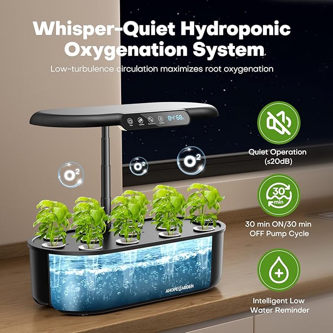 Ahopegarden Hydroponics Growing System kit: Indoor Herb Garden - 12 Pods Plant Germination Kit with LCD Display and LED Grow Light, Smart Temp & Humidity Detection, Planter Grower for Fresh Vegetables