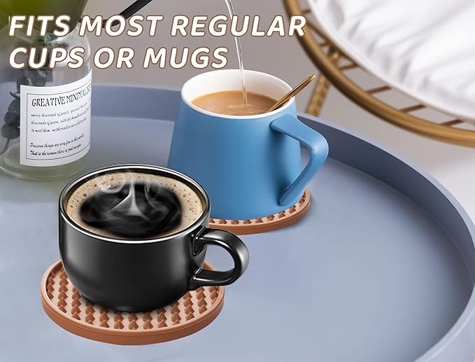 Coasters for Drinks 6 Pack Drink Plastic Coaster with Holder,Heat Resistant Silicone Cup Mat Tabletop Protection,Non-Slip Rubber Coasters for Kinds of Cups (Brown)