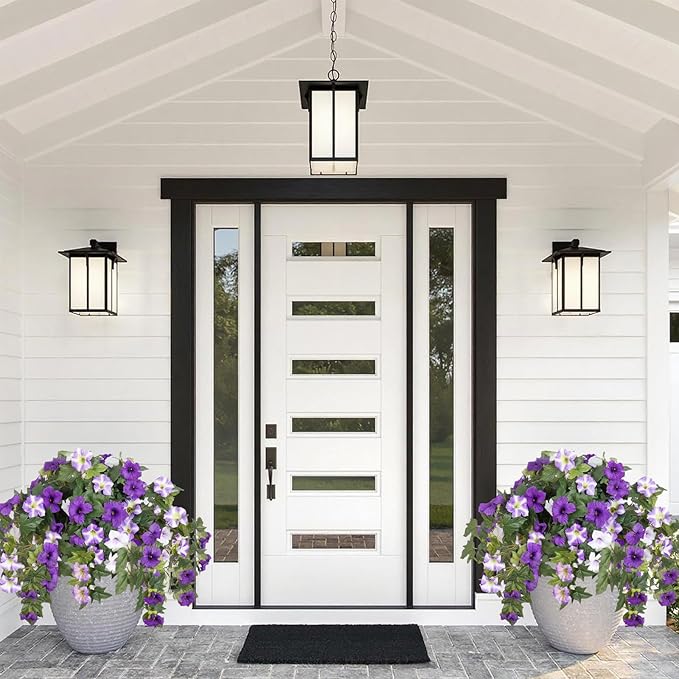 Artificial Fake Flowers Plants for Spring Summer Decoration,2 Pcs No Fade Faux Petunias,UV Resistant Realistic Silk Flowers,for Home Garden Balcony Yard Porch Deco (Purple White)