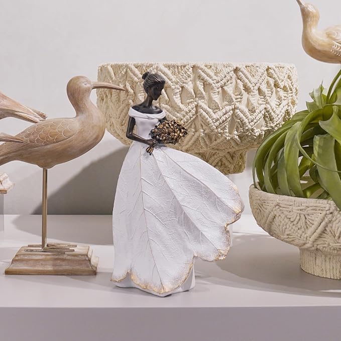 Guichifun Fairy Statue Collection Home Decoration - White Leaf Angel Girls Resin Home Decor for Outside or Inside Rustic Garden Grave Decorations for Cemetery Figurines Gift 5 x 3 x 7.5 Inch