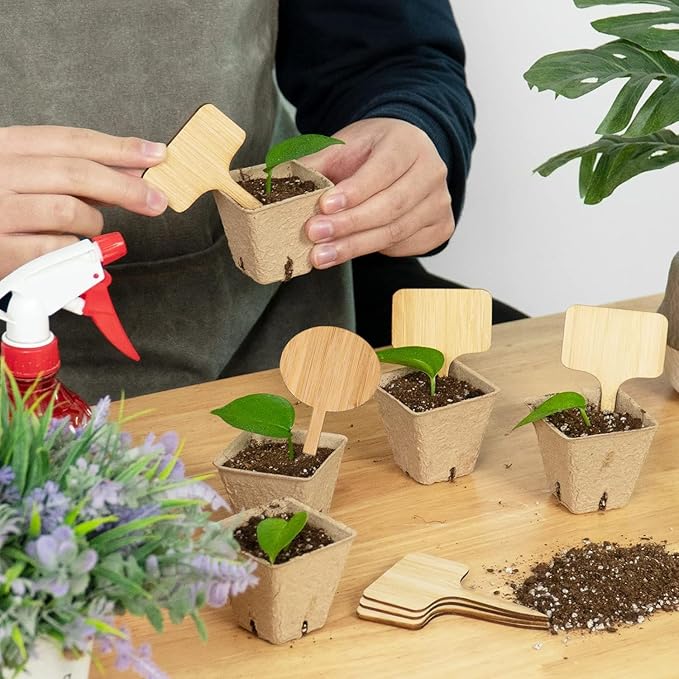 OBTANIM 75 Pack Bamboo Round Plant Labels with A Marker Pen, Garden Markers Sign Plant Tags for Seedling Potted Herbs Flowers Vegetables