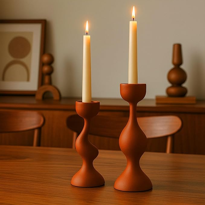 Smtyle Modern Orange Tapered Candlestick Holders Taper Candle Holders Minimalist Candle Stand Set of 2 for Dining Table, Mantel, Home, Gift or Wedding Decor