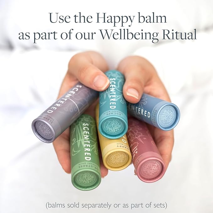 Scentered Aromatherapy Balm Stick - Happy - Mood Boost Roll On Essential Oils Blend for Positive Thinking - 100% Natural: Grapefruit, Cedarwood, Lemon Myrtle Essential Oil - Positive Gifts for Women