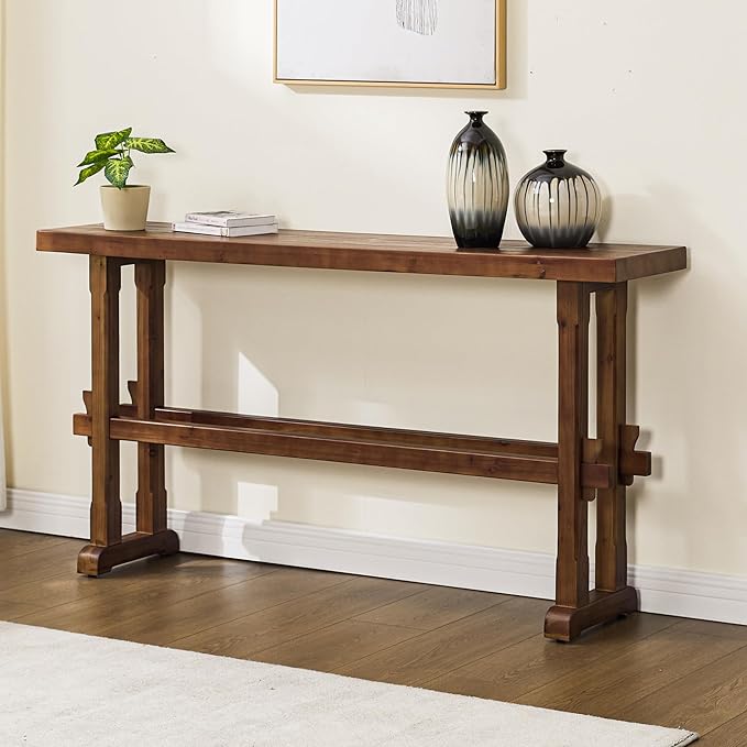 Narrow Entryway Table 59" Farmhouse Wood Long Skinny Console Table for Entryway Rustic Sofa Table for Living Room/Hallway/Reception/Bedroom, Walnut