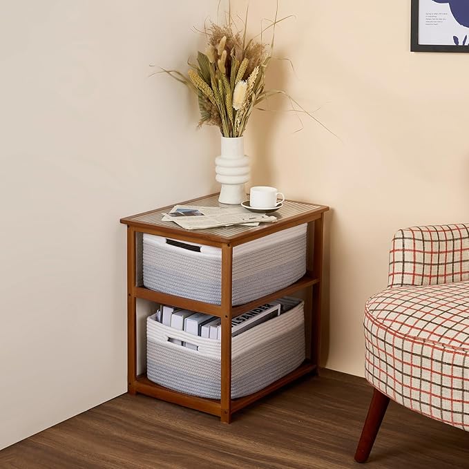 Large Storage Baskets for Shelves, Closet Organizers Bins for Clothes Blanket Towels, Baby Nursery, Toy Baskets Box, Woven Rope Baskets, 17 x 13 x 7.5”, 2 Packs Gradient Grey