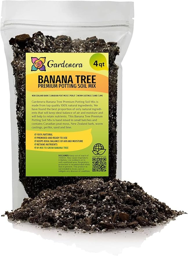 Banana Tree Potting Mix - Premium Quality Blend for Superior Banana Tree Health and Resilience - Promotes Strong Root Growth and Disease Resistance (4 Quart)