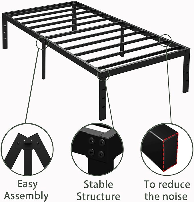 18 Inch Twin Bed Frame Metal, Platform Bed Frame Twin Size, Easy Assembly, Heavy Duty, No Box Spring Needed