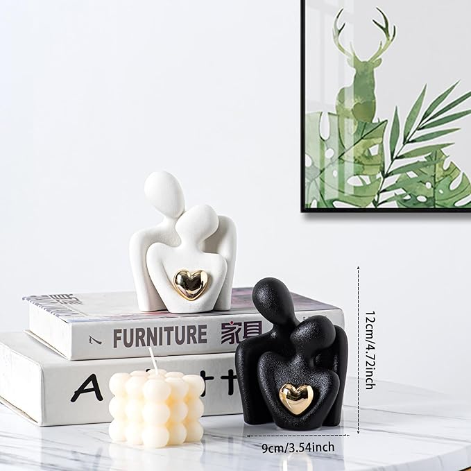 Ceramic Couple Statue - Modern Shelf Decor Knick Knacks for Shelves, Valentine's Day Wedding Gifts, Home Decor for Living Room, Bedroom, Bookshelf & TV Stand - Small Figurines(Black)