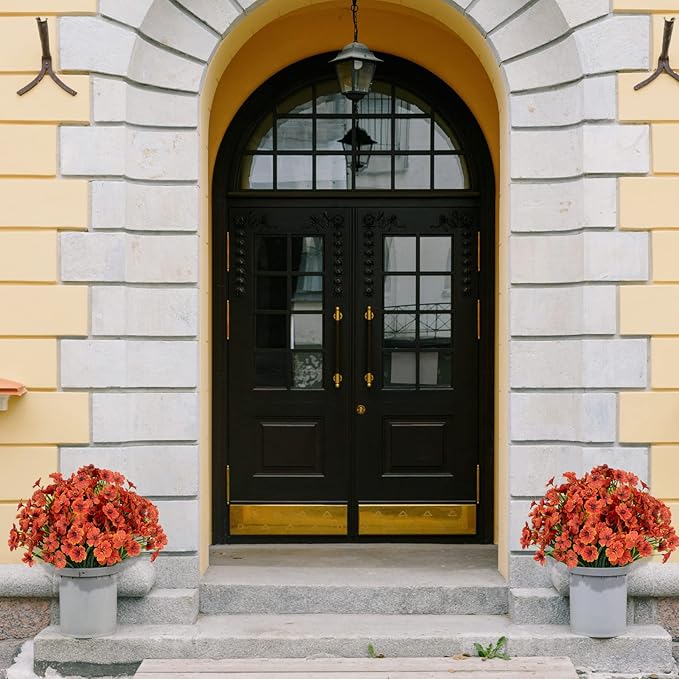 15 Bundles Artificial Flowers UV Resistant Outdoor Plants No Fade Faux Plastic Shrubs Fake Silk Flowers Window Box Garden Porch Home Decoration(Orange)