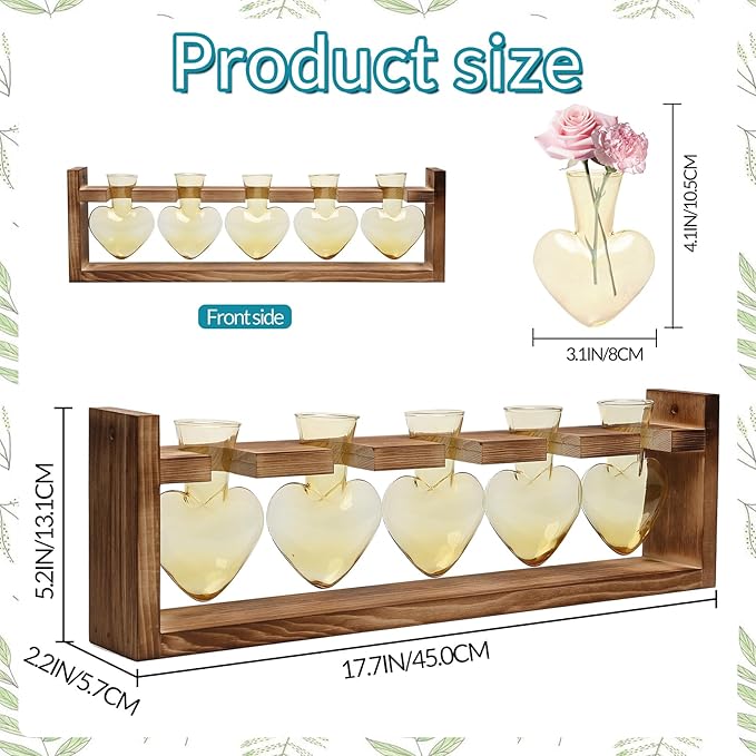 Plant Terrarium Hanging Propagation Stations Gift for Women Plant Lover air Plant Holder with Wooden Stand Heart Glass