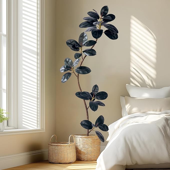 6ft Artificial Rubber Tree Faux Plants Indoor Faux Floor Artificial Trees Indoor,Fake Plant Fake Tropical Plants,Large Floor,Real Touch Rubber Tree for Home Decor