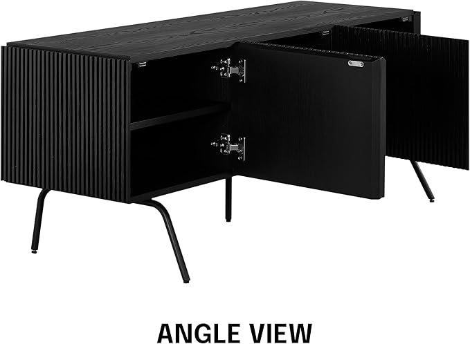 NTC Veil TV Stand with 3 Doors for TVs up to 60’’, Media Console with Vertical Groove Design and Metal Legs, Modern Entertainment Center for Living Room and Bedroom, Effortless Assembly, Burnt Black