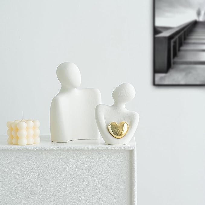 Ceramic Couple Statue - Modern Shelf Decor Knick Knacks for Shelves, Valentine's Day Wedding Gifts, Home Decor for Living Room, Bedroom, Bookshelf & TV Stand (L)