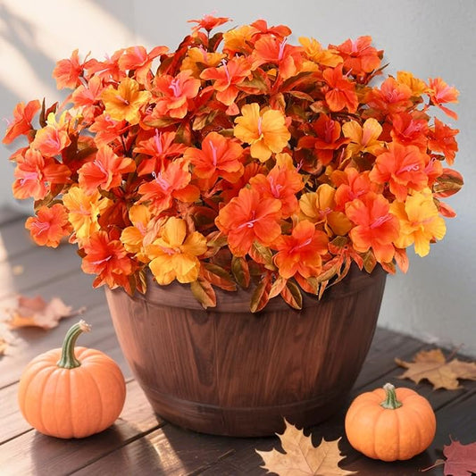 Artificial Fake Fall Flowers for Outdoor Decor 8 Bundles UV Resistant Artificial Plants Outdoor Look Real Faux Silk Autumn Flowers for Porch Planters Garden Yard Decorations