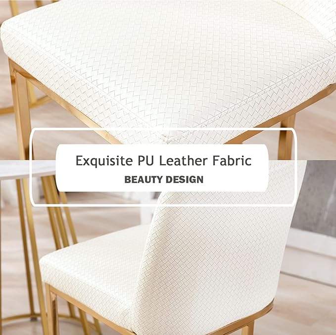 PHI VILLA White and Gold Bar Stools Set of 4, Faux Leather Counter Height Chairs, Kitchen Stools for Island, 24 Inch Barstools with Back