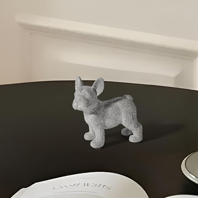 French Bulldog Statue,Resin Sparkly Frenchie Dog Sculpture Decor for Home Living Room Office Bedroom Shelf Desktop Decorations,French Bulldog Gifts for Men and Women,Silver
