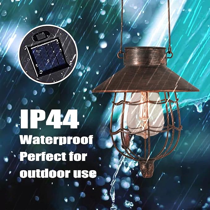YAKii 2 Pack Solar Lantern Hanging Waterproof Outdoor Metal Solar Lamp with Warm White Light Decorate for Yard Garden Pathway Patio Porch Decor (Antique Copper)