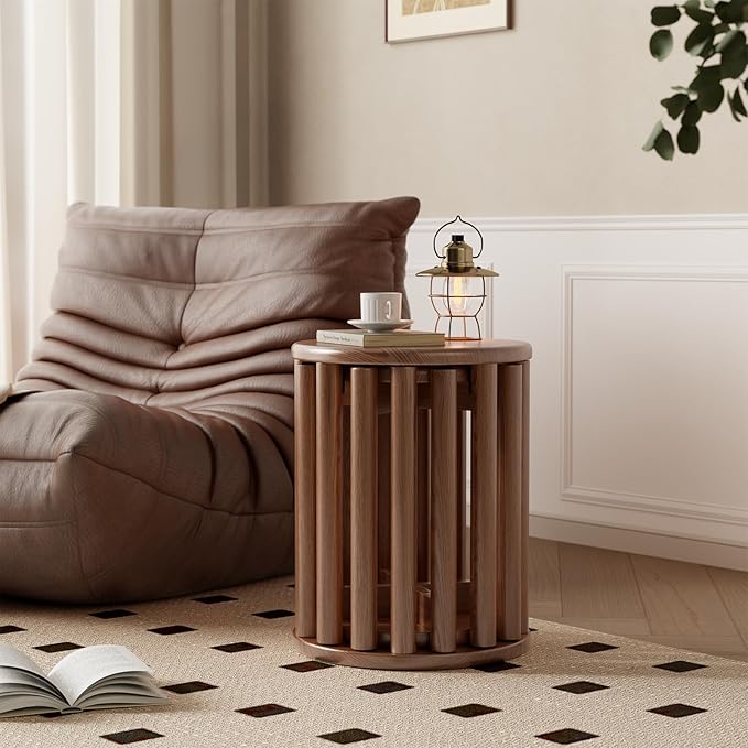 Stackable Stools Set of 4, Wooden Stools 18 Inch Stool Nesting Side Tables Nesting Coffee Table Sturdy and Durable, No Installation Required,Top Stackable Round Stool for Saving space(Walnut Barstool)