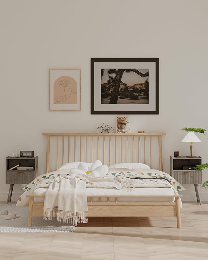 Nightstand,Modern Bedside Table with Storage Drawer and Open Wood Shelf, Accent Night Stand with Solid Wood Legs for Living Room, Bedroom and Small Spaces,Easy Assembly (Grey Oak)