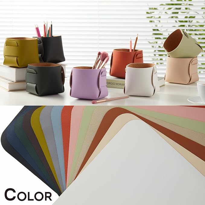 HOMIEAZICOZI 2-Pack Cork Leather Desk Accessories Storage - Pencil Pen Holder - Makeup Brush Holder Organizer - Stylish Addition to Home Decor (Olive Green)