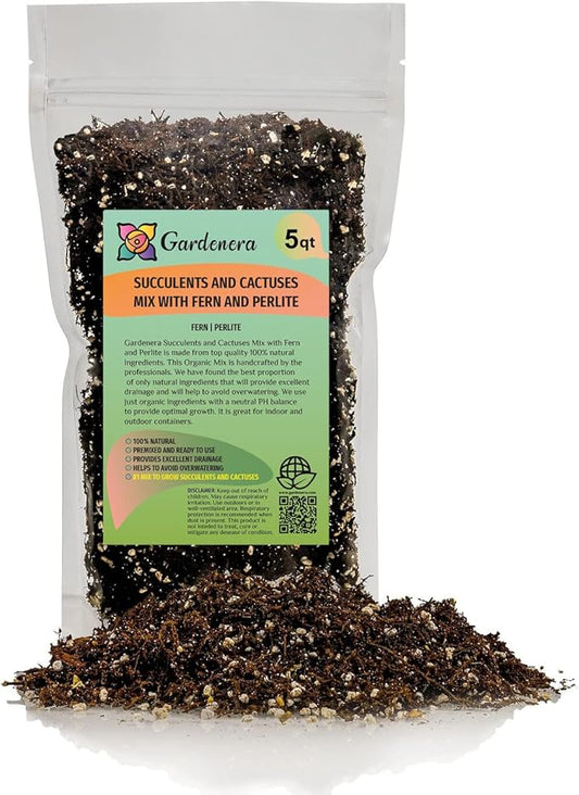 Premium Organic Potting Soil, Succulent & Cactus Soil Mix, Fast Draining Pre-Mixed Blend - Horticultural Perlite (25%) + Peat Moss (75%) - Made in USA - 5 Quart