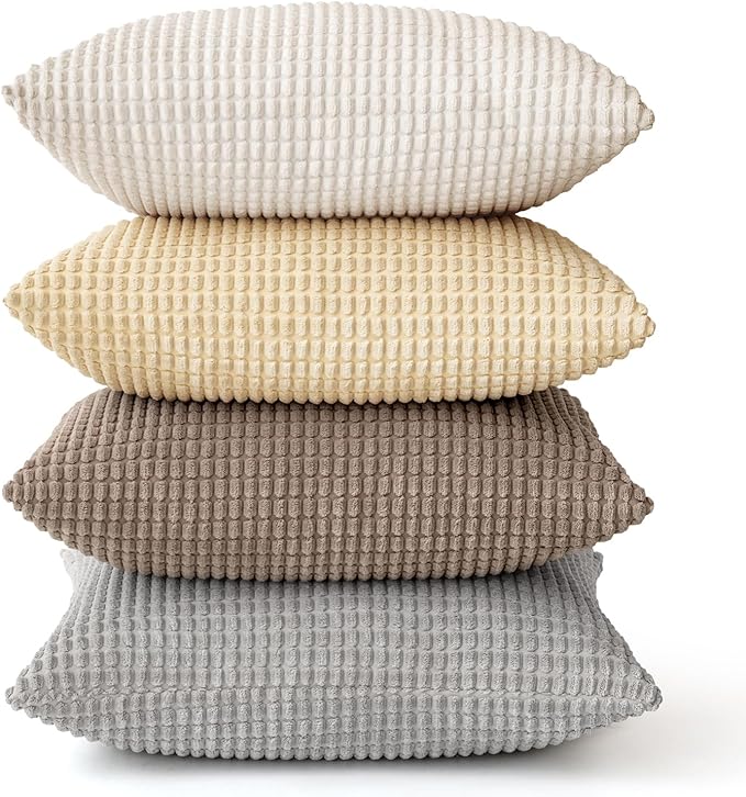 MIULEE Neutral Harmony Decorative Pillow Covers 20x20 Inch Set of 4 Rustic Farmhouse Boho Soft Throw Pillows Corduroy Couch Pillowcases Nordic Home Decor for Sofa Living Room Bed