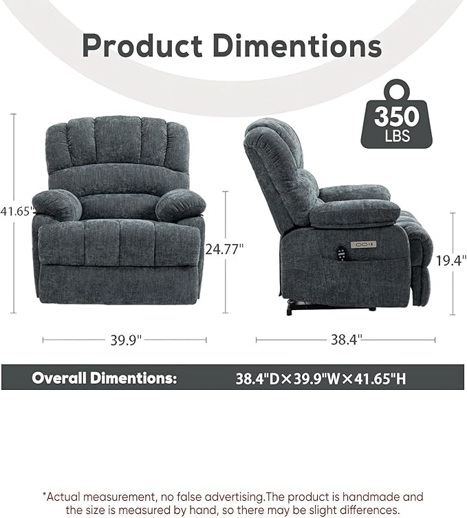 Power Lift Chair with Massage Lumbar Heating, Large Recliner Chair for Adult, 23" Wide Seat Big and Tall Recliner Sofa with Remote Control, Standing Assistance, Cup Holders, Blue Grey