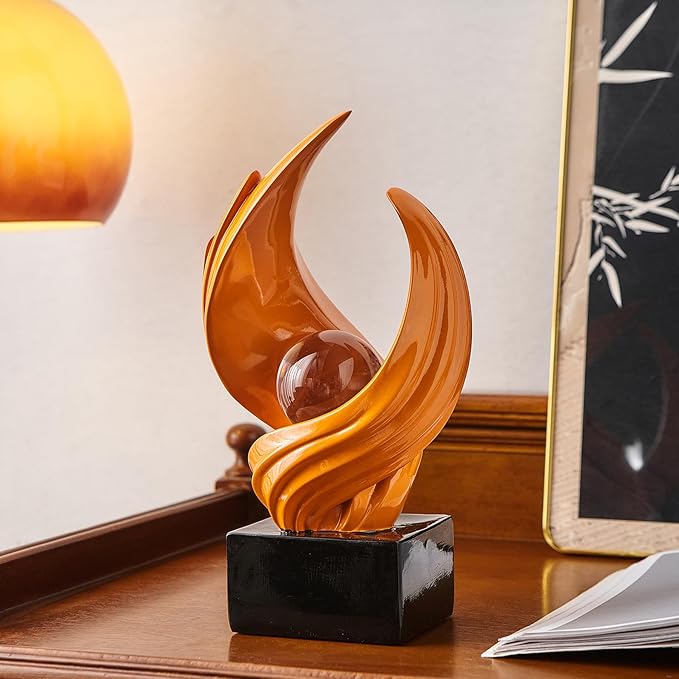 Abstract Art Sculpture, Resin Gold Decorative Statue, Modern White Ornaments for Living Room, Decorativas Modernas for Coffee Table, Entryway & Office Collectibles (Orange)