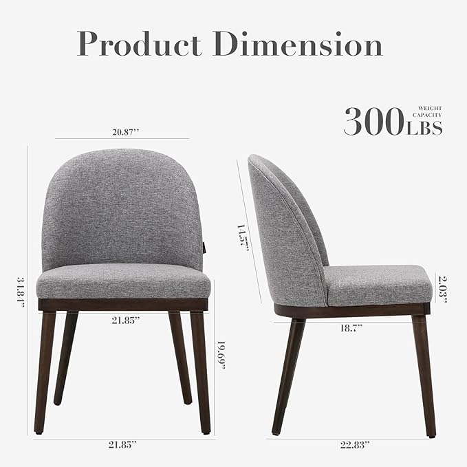 Upholstered Dining Chairs Set of 4, Large Dining Room Kitchen Chairs with High Back and Deep Seat, Modern Fabric Dinner Chairs with Wood Legs, Dark Grey