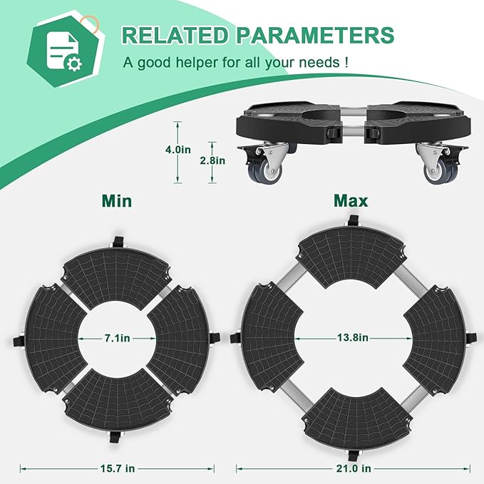 sanyi Plant Caddy with Wheels, 2 Pack 8-21" Adjustable Rolling Plant Stands with Wheels Heavy Duty Large Plant Potted Trolley Dolly Cart Garden Tower Pot Greenstalk Vertical Planter Umbrella Base