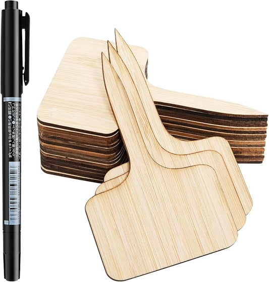 OBTANIM 75 Pack Bamboo T-Type Plant Labels with A Marker Pen, Garden Markers Sign Plant Tags for Seedling Potted Herbs Flowers Vegetables