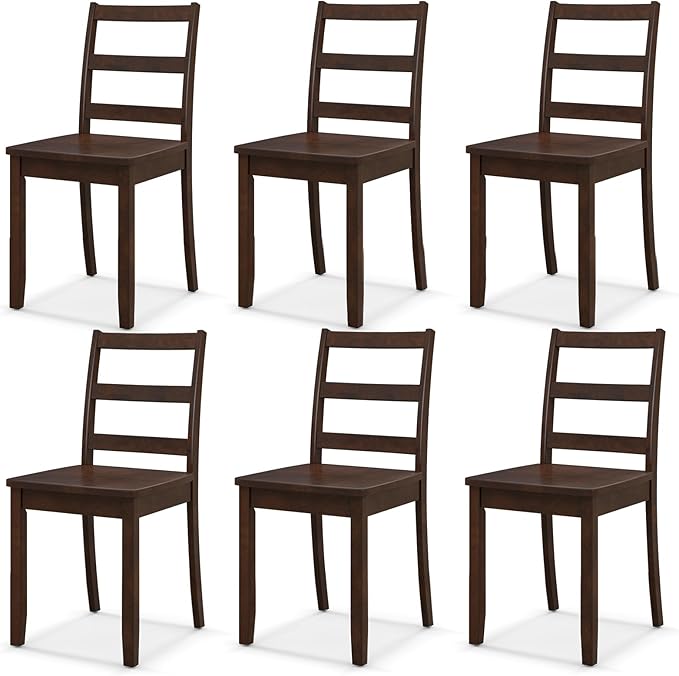 NAFORT Solid Wood Dining Chairs Set of 6, Walnut Restaurant Chairs Kitchen Side Chair with Max Load of 400 Lbs, High Ladder Back Dining Room Chairs for Kitchen& Dining, Study, Bistro