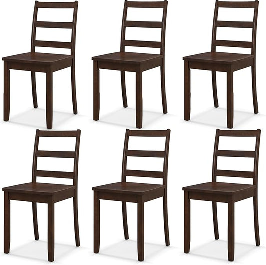 NAFORT Solid Wood Dining Chairs Set of 6, Walnut Restaurant Chairs Kitchen Side Chair with Max Load of 400 Lbs, High Ladder Back Dining Room Chairs for Kitchen& Dining, Study, Bistro