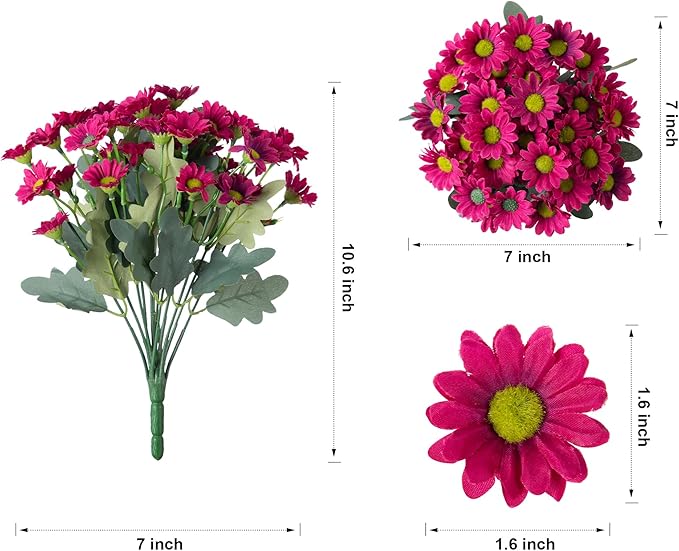 Daisy Artificial Flowers for Outdoors Fall Autumn Decoration, 6 Bundles Fake Mums Dark Red Silk Flowers for Outside Look Real UV Resistant Faux Flowers Plants for Planter Front Door Home Indoor Porch