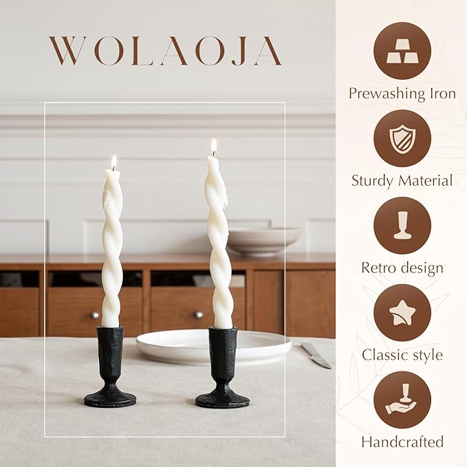 Candle Sticks Holder Decor, Set of 2 Vintage Black Candle Holders, Modern Decorative Tapered Candlestick Holders Centerpiece for Dining Table Centerpiece, Wedding, Party Decor