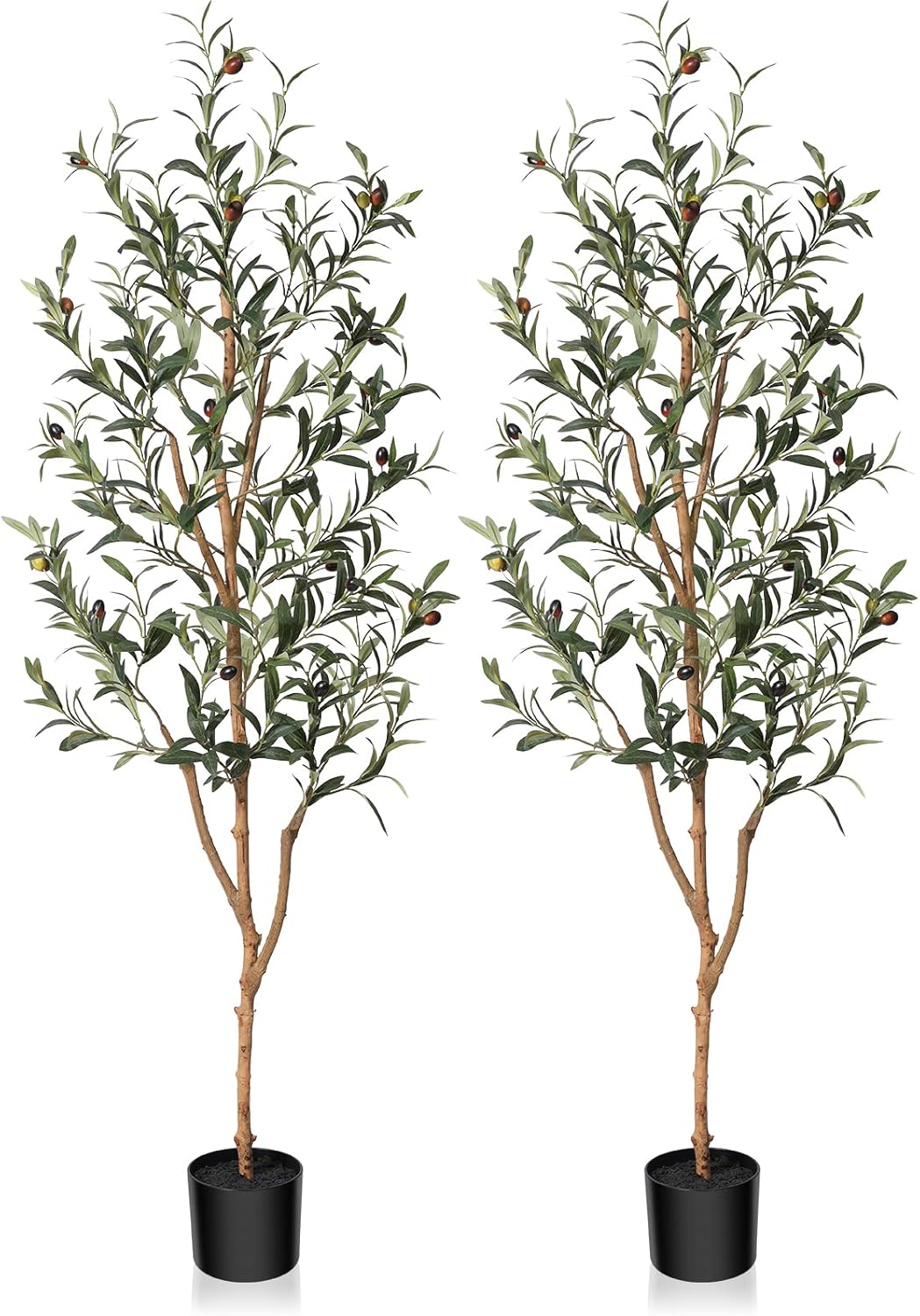 Kazeila Artificial Olive Tree 5FT Tall Faux Silk Plant for Home Office Decor Indoor Fake Potted Tree with Wood Branches and Fruits, 2 Pack