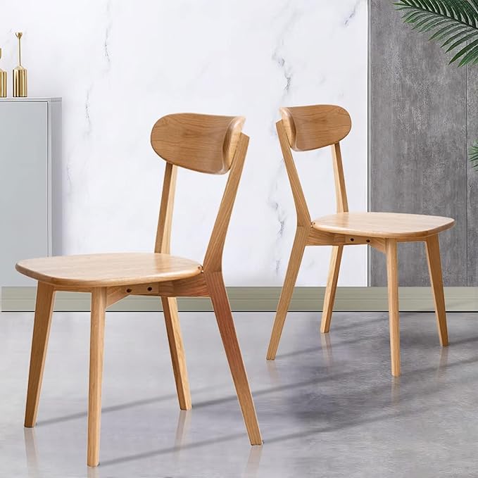 100% Solid Oak Wood Dining Room Chairs Set of 4 - Practical Dining Chair - Wooden Kitchen Chairs for Dining Room, Kitchen (Natural)