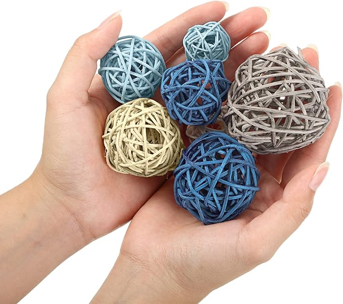 Patelai 36 Pcs Wicker Rattan Balls Decorative Balls for Vase Centerpiece Bowls Orbs Filler for Home Decor,4 Sizes(Cute Color)