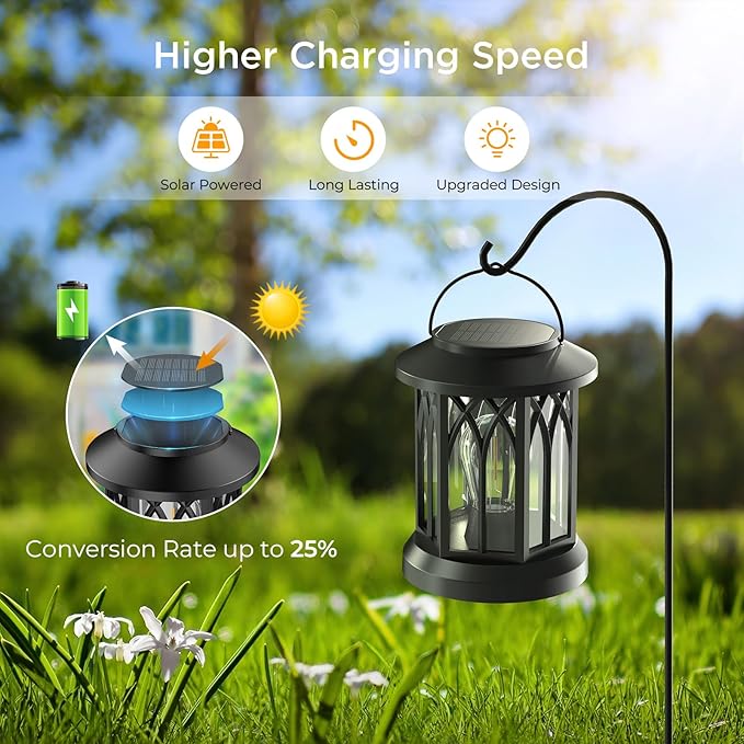 WdtPro 4 Pack Solar Lantern Outdoor Lights, Upgraded Bright Solar Lanterns Outdoor Waterproof, Hanging Solar Powered Lantern Over 12Hrs Lights for Outside Garden Yard Patio Tree Path Decor