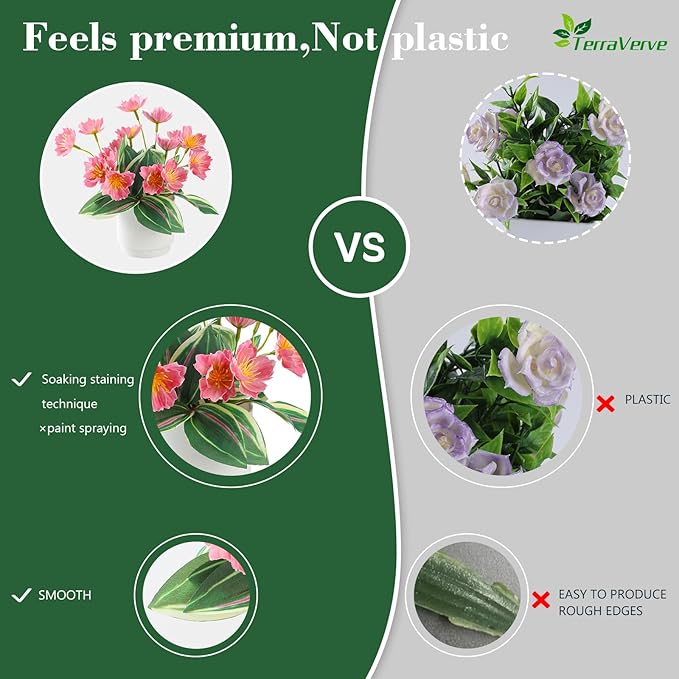 4-Piece Silk Fake Flowers Set | Artificial Plants Indoor for Living Room, Bedroom, Bathroom & Office Decor | Low Maintenance Fake Plants | Boho Style Plants Decor, Home & Bedroom Décor