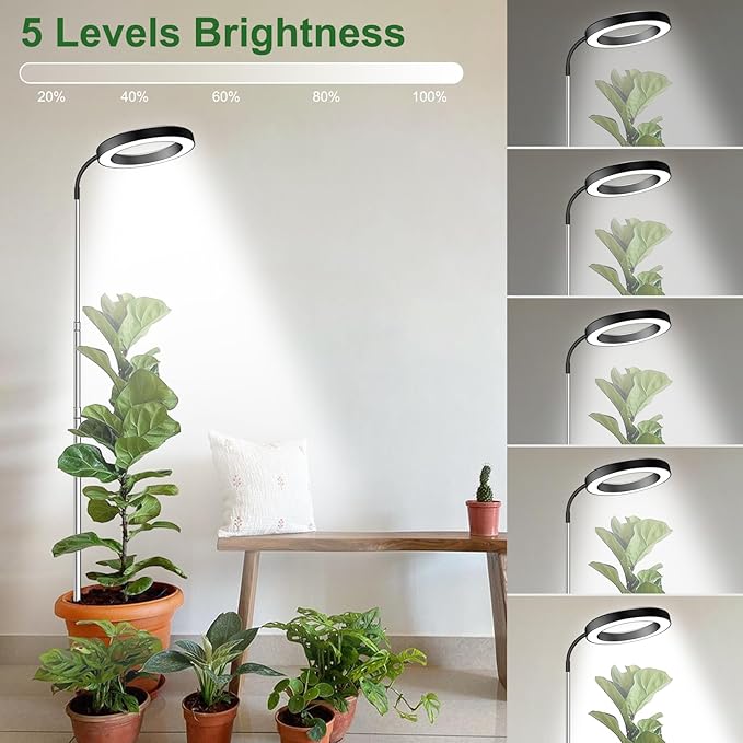 Wolezek Grow Lights for Indoor Plants Full Spectrum, 80 LEDs 3 Colors, 65in Large Plant Lights for Indoor Growing with 360°Gooseneck, 6/12/16H Timer, 5 Brightness, Height Adjustable, Black 3 Pack