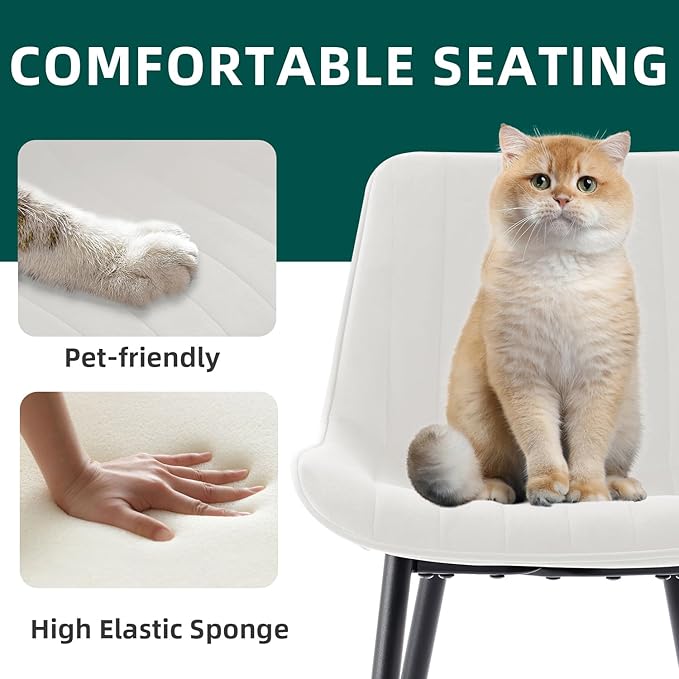 24" Bar Stools Set of 2, Counter Height Bar Chairs with Back, Modern Velvet Upholstered Barstools, Kitchen Island Stools for Bar, Kitchen Counter, Top Height 35"-38", White