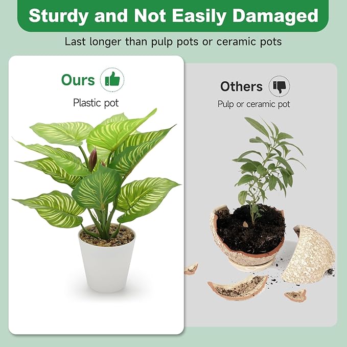 3 Pcs Small Fake Plants Artificial Potted Plant Indoor Faux Tropical Plant for Home Office Table Shelf Desktop Décor (11.8 Inch)