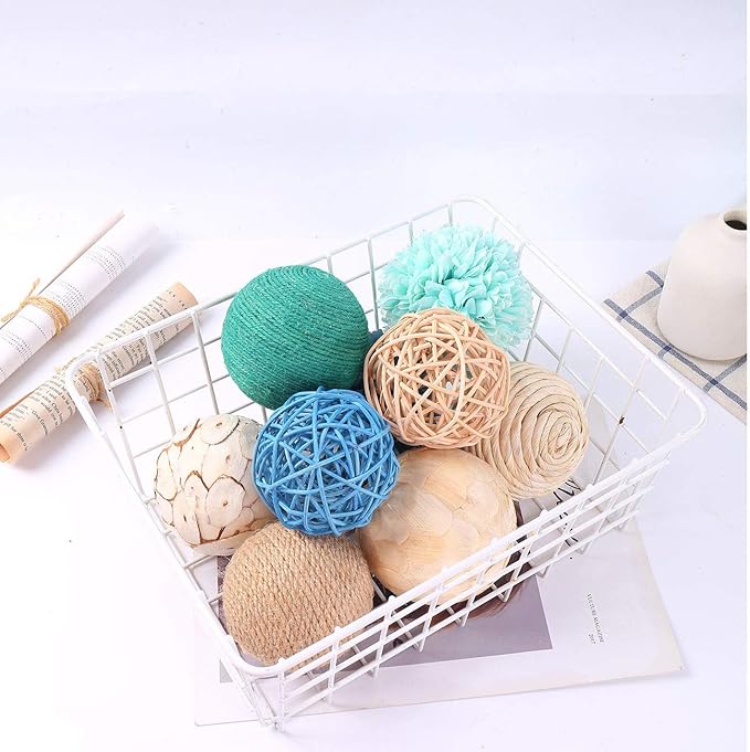 9pcs 3.5Inch Fall Decorative Ball Orb Rattan Ball Rattan Woven Orbs Spherical Bowl and Vase Filler for Home Party Wedding Display Decor Props