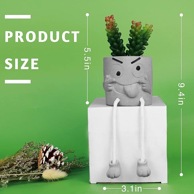 Zerzsy Artificialplant Succulents in Cement Pots with Hanging Leg, Kitchen Shelf Decor, Bathroom Shelf Decoraion, Home Sheves Decoration Accents, Office Wall Decor - Set of 1