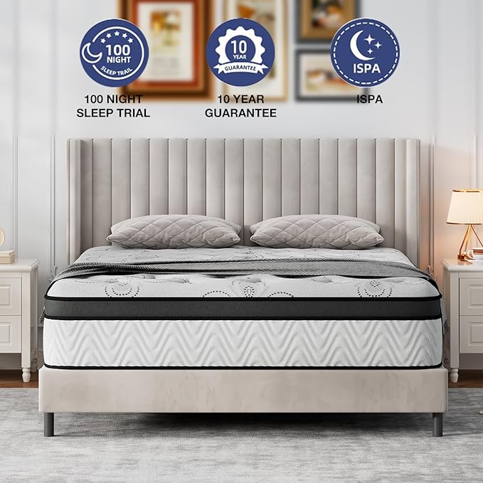 10Inch Full Hybrid Mattress with Gel Memory Foam & Pocket Coils, CertiPUR-US Certified, Medium Firm Support for Pressure Relief & Cool Sleep, Delivered in a Box