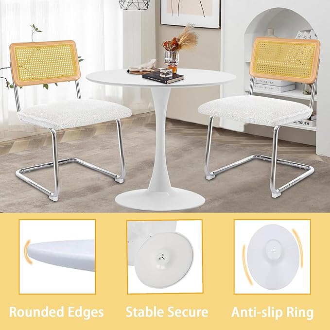 Round White Dining Table, 31.5" Tulip Table, Round Dining Table with Pedestal Base, White Dining Table for 1-4 Person, Mid-Century Leisure Table for Kitchen, Living Room, Restaurant, Cafe