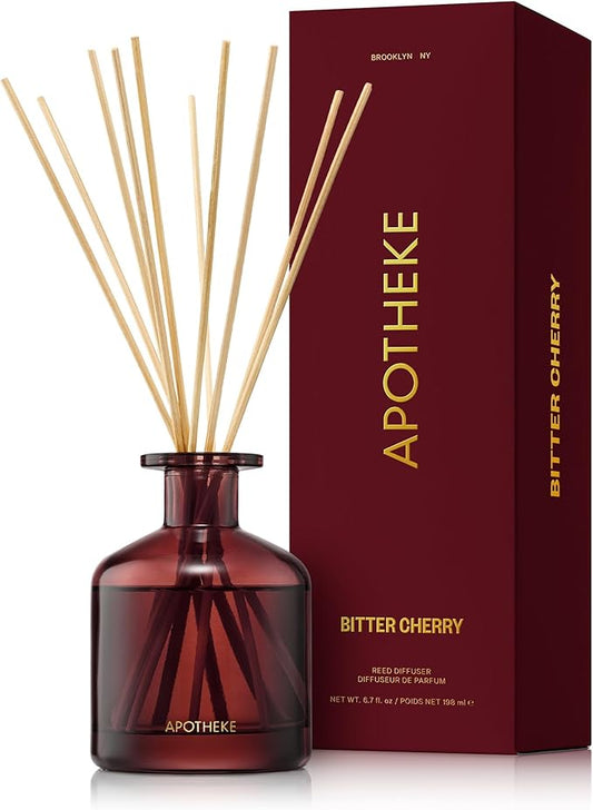 Apotheke Luxury Scented Oil Reed Diffuser (Bitter Cherry) - Long-Lasting Premium Home Fragrance Diffuser Set with Sticks - Alcohol-Free Blend of Essential Oils & Perfume-Grade Oils