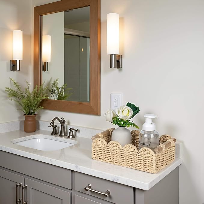 CubesLand Scalloped Decor Basket for Living Room, Home, Bathroom, 2SAME SIZE Paper Rope Basket, Toilet Storage Baskets for Over Toilet Storage Shelf, Cute Woven Basket Both Storage&Decor, Beige