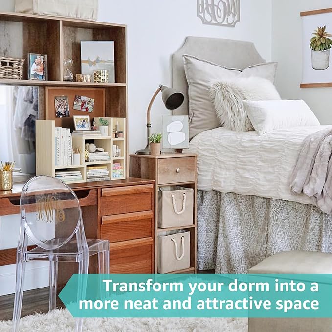 Desk Shelves Desktop Orgnizer Shlef - Natural Wood Tone Office Organization for Top of Desk Organizers and Accessories Corner Bookshelf Table Top Shelving Small Hutch Decorations for Office